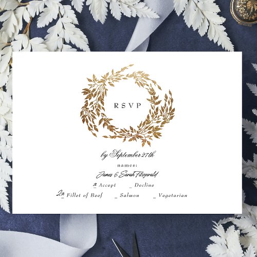traditional Monogram Crest Classic Elegant Wedding RSVP Card
