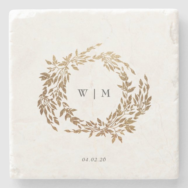 traditional Monogram Crest Classic Elegant Wedding Stone Coaster (Front)