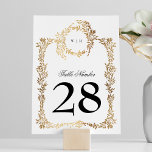 traditional Monogram Crest Classic Elegant Wedding Table Number<br><div class="desc">traditional Monogram Crest Classic Elegant Wedding _____________________________ ***this design is part of a collection*** Experience the charm of timeless elegance with my formal Traditional Monogram Wreath Classic and Elegant Wedding Collection. This collection features personalized monogrammed designs with an intricately woven wreath and frame, encapsulating the essence of a classic, memorable...</div>