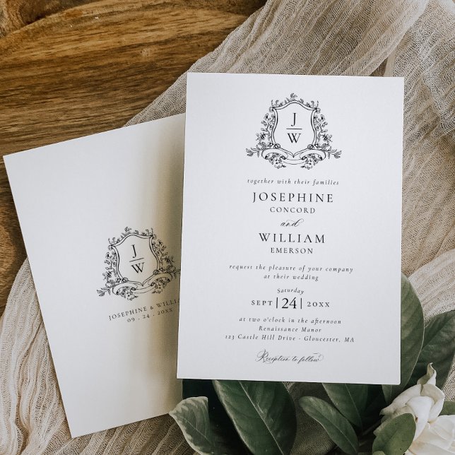 Traditional Monogram Crest Floral Elegant Wedding Invitation (Creator Uploaded)