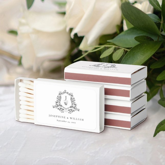 Traditional Monogram Crest Floral Elegant Wedding Matchboxes (Creator Uploaded)