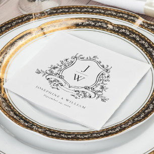 Traditional Monogram Crest Floral Elegant Wedding Napkins
