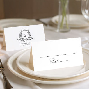 Traditional Monogram Crest Floral Elegant Wedding Place Card