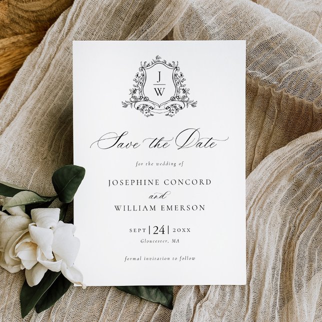 Traditional Monogram Crest Floral Elegant Wedding Save The Date (Creator Uploaded)