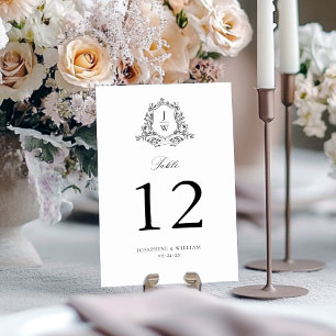 Traditional Monogram Crest Floral Elegant Wedding Table Number
