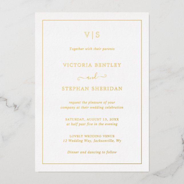 Traditional Monogram Elegant Wedding Foil Invitation (Front)