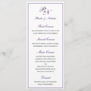 Traditional Monogram Formal Purple Wedding Menu