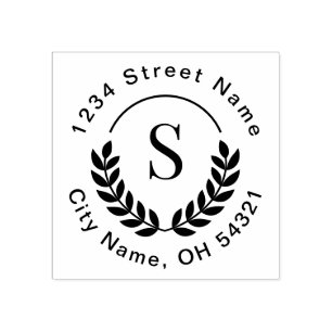 Traditional Monogram Initial Laurel Return Address Rubber Stamp