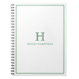 Traditional Monogram & Name Forest Green Border Notebook