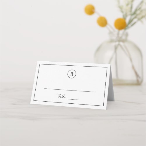 Traditional Monogram Simple Elegant Wedding Place Card