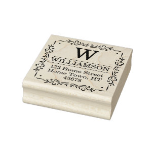 Traditional Monogram Square Return Address Rubber Stamp
