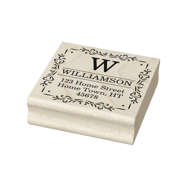 Traditional Monogram Square Return Address Rubber Stamp (Stamp)