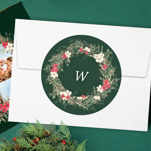 traditional monogram wreath watercolor envelope classic round sticker