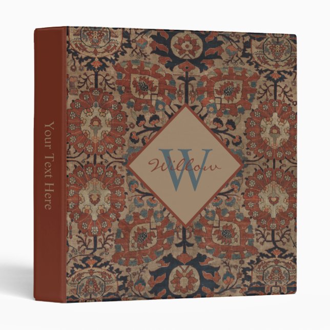 Traditional Monogrammed Oriental Persian Pattern  3 Ring Binder (Front/Spine)