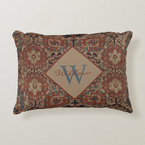 Traditional Monogrammed Oriental Persian Pattern Accent Pillow