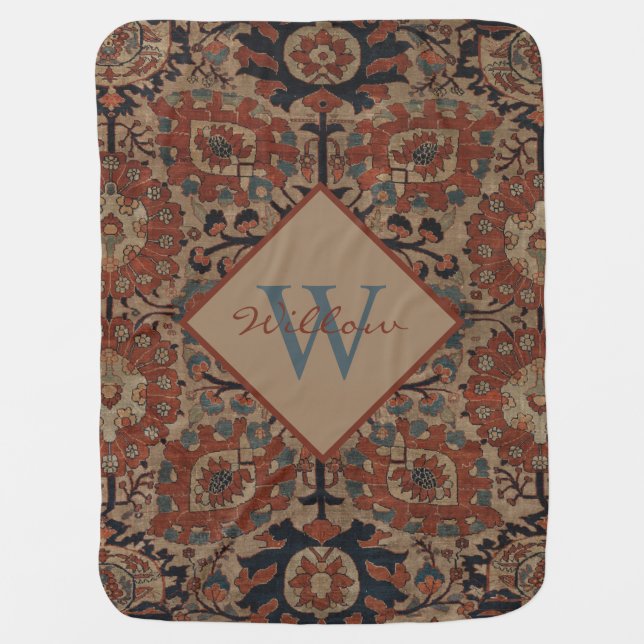 Traditional Monogrammed Oriental Persian Pattern  Baby Blanket (Front)