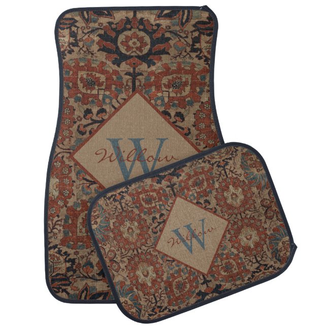 Traditional Monogrammed Oriental Persian Pattern Car Floor Mat (Set)