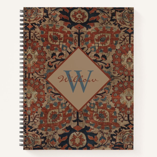 Traditional Monogrammed Oriental Persian Pattern  Notebook (Front)