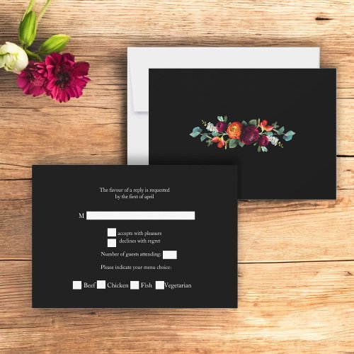 Traditional moody dutch florals wedding rsvp card