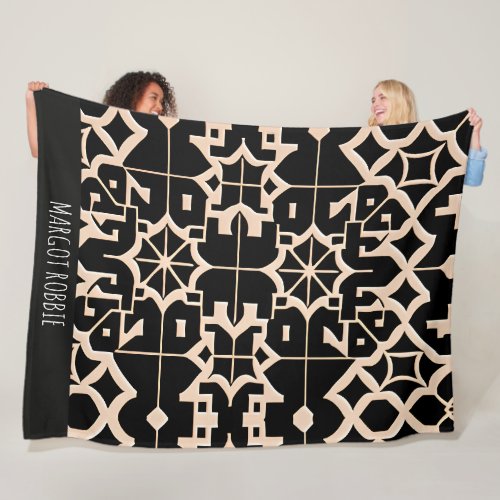 Traditional Moroccan Texture Beige Modern Pattern Fleece Blanket