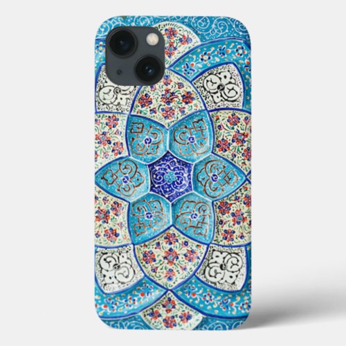 Traditional Moroccan turquoise Blue white salmon iPhone 13 Case