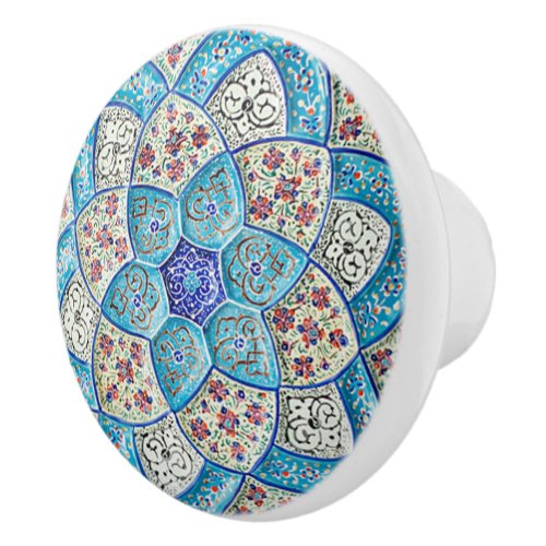 Traditional Moroccan turquoise Blue white salmon Ceramic Knob