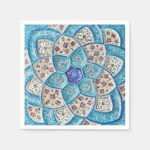 Traditional Moroccan turquoise Blue white salmon Paper Napkins