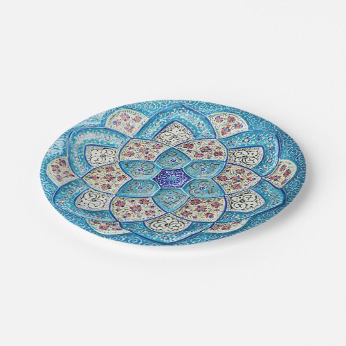 Traditional Moroccan turquoise Blue white salmon Paper Plates