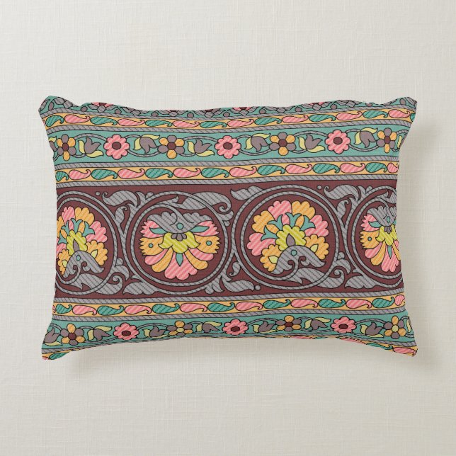 Traditional Mughal Border art,pattern,flower,geome Accent Pillow (Front)