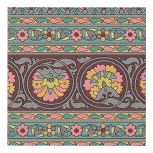 Traditional Mughal Border art,pattern,flower,geome Faux Canvas Print