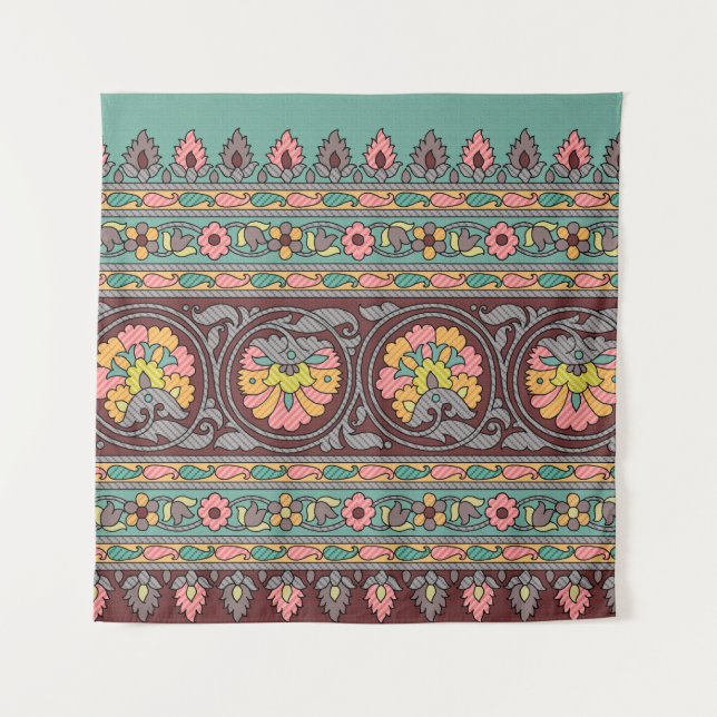 Traditional Mughal Border art,pattern,flower,geome Tapestry (Front)