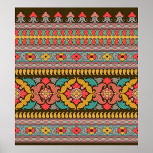 Traditional Mughal Border Designart,ethnic,fabric, Poster