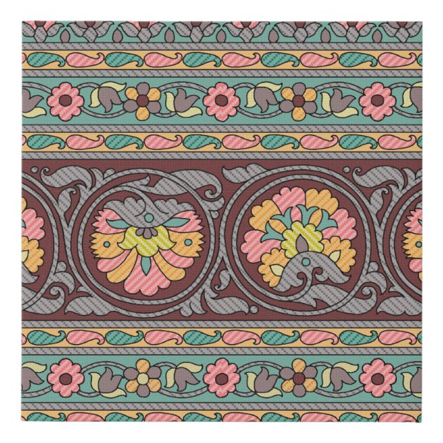 Traditional Mughal Border Designart,pattern,geomet Faux Canvas Print (Front)