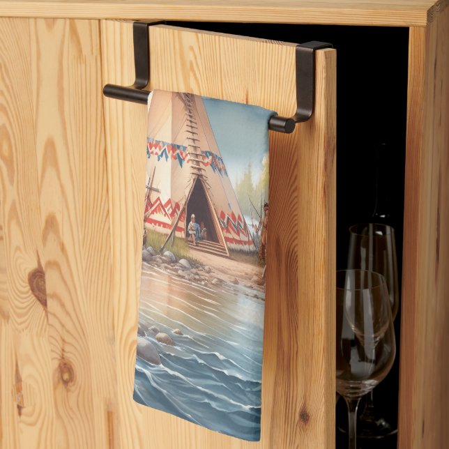 Traditional Native Indian Teepee Nature Scene Digi Kitchen Towel (Thirds Fold)