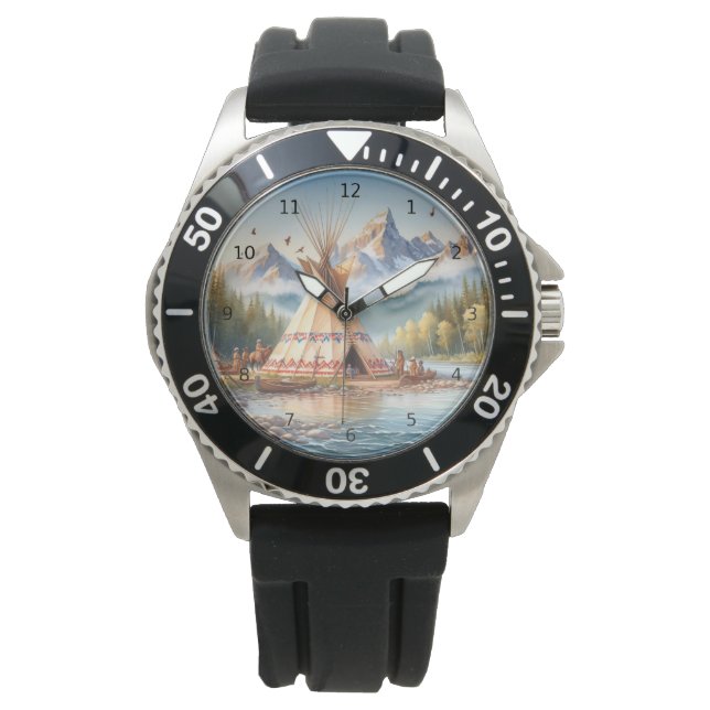 Traditional Native Indian Teepee Nature Scene Digi Watch (Front)