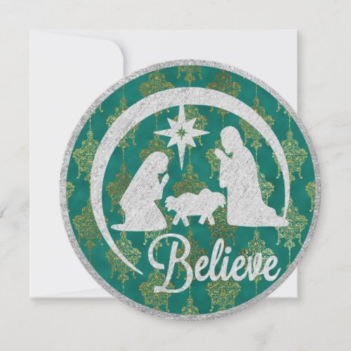 Traditional Nativity Round Christmas Flat Card