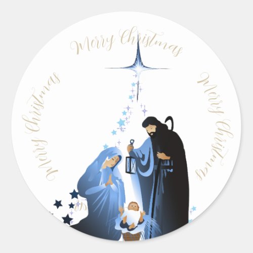Traditional Nativity Scene Christmas greetings Classic Round Sticker