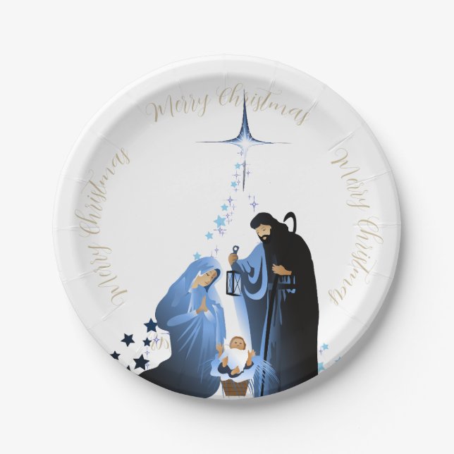 Traditional Nativity Scene Christmas greetings Paper Plates (Front)