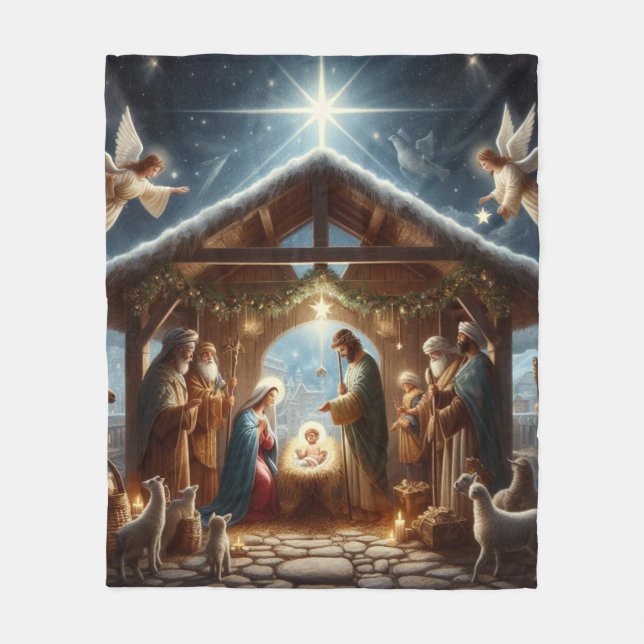 Traditional Nativity Scene Fleece Blanket (Front)