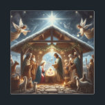 Traditional Nativity Scene Metal Print<br><div class="desc">This beautiful and festive Nativity scene is a perfect addition to your Christmas decor. The artwork features the Holy Family, Mary, Joseph, and baby Jesus, surrounded by adoring angels and shepherds. The scene is set against a backdrop of twinkling stars and a shining star, symbolizing the birth of Christ. This...</div>