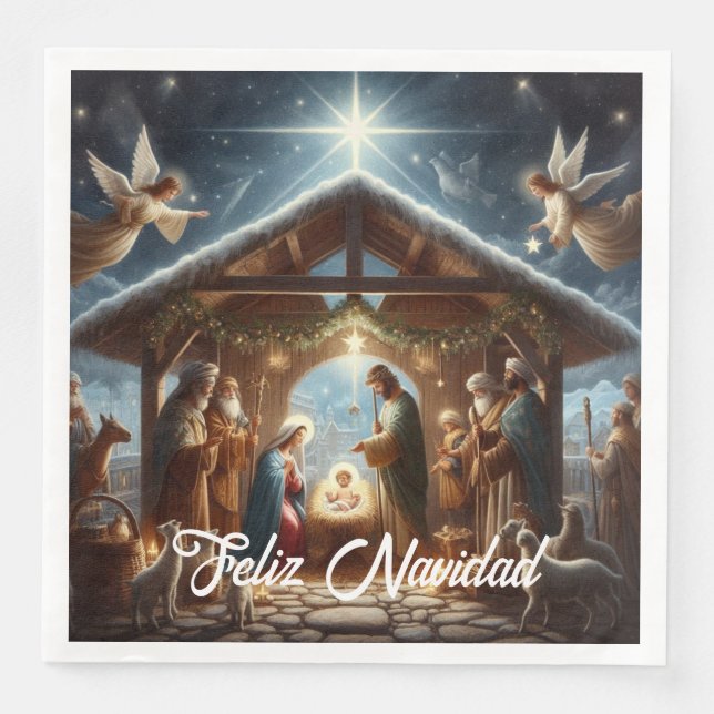 Traditional Nativity Scene Paper Dinner Napkins (Front)