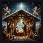 Traditional Nativity Scene Poster<br><div class="desc">This beautiful and festive Nativity scene is a perfect addition to your Christmas decor. The artwork features the Holy Family, Mary, Joseph, and baby Jesus, surrounded by adoring angels and shepherds. The scene is set against a backdrop of twinkling stars and a shining star, symbolizing the birth of Christ. This...</div>