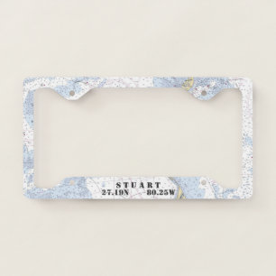 Traditional Nautical Chart Blue & White Mariner's License Plate Frame