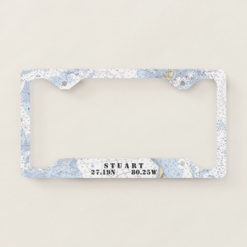 Traditional Nautical Chart Blue  White Mariners License Plate Frame