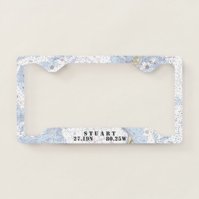 Traditional Nautical Chart Blue & White Mariner's License Plate Frame (Front)
