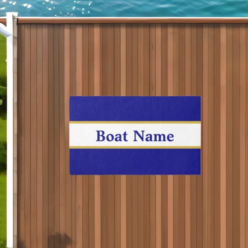 Traditional Navy Blue and White Boat Name Template Outdoor Rug
