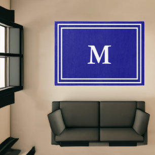Traditional Navy Blue and White Monogram Rug