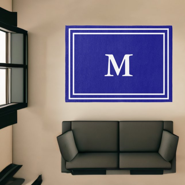 Traditional Navy Blue and White Monogram Rug (Insitu (Indoor 1))