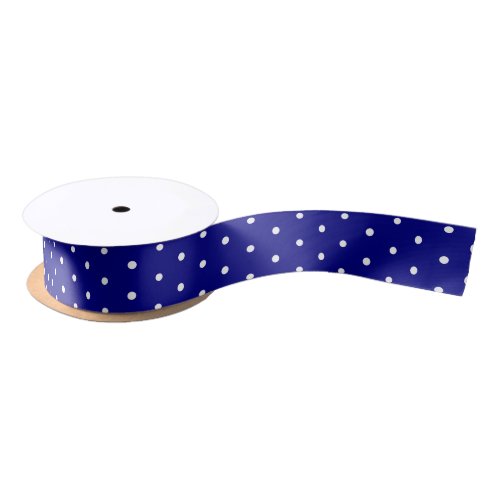 Traditional Navy Blue and White Polka Dots Pattern Satin Ribbon