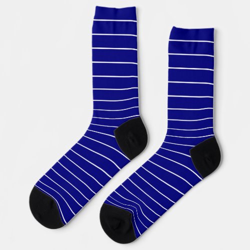Traditional Navy Blue and White Striped Pattern Socks